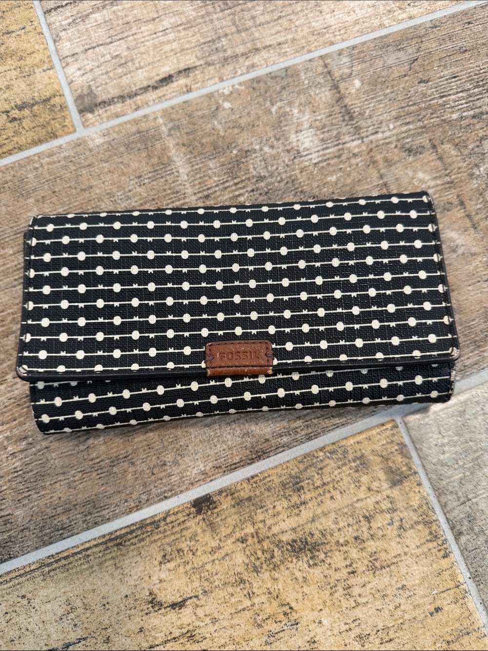 Fossil Black & Cream Polka Dot Wallet Womens
